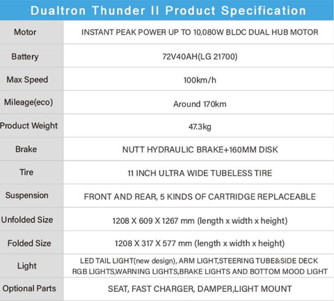 ¡Nuevo! Dualtron Thunder II | 72V 32Ah | 72V 40Ah LG M50T | 10080 W Max Power, Patinete Eléctrico